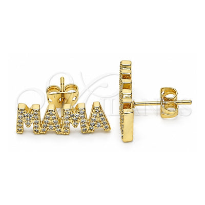 Oro Laminado Stud Earring, Gold Filled Style Mom Design, with White Micro Pave, Polished, Golden Finish, 02.341.0071