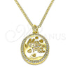 Oro Laminado Pendant Necklace, Gold Filled Style Heart and Mom Design, with White Micro Pave, Polished, Golden Finish, 04.362.0004.20 (02 MM Thickness, 20 Inches Length)
