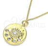 Oro Laminado Pendant Necklace, Gold Filled Style Evil Eye Design, with White Cubic Zirconia, Polished, Golden Finish, 04.362.0005.20 (02 MM Thickness, 20 Inches Length)
