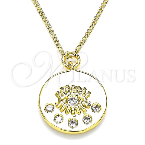 Oro Laminado Pendant Necklace, Gold Filled Style Evil Eye Design, with White Cubic Zirconia, Polished, Golden Finish, 04.362.0005.20 (02 MM Thickness, 20 Inches Length)
