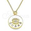 Oro Laminado Pendant Necklace, Gold Filled Style Evil Eye Design, with White Cubic Zirconia, Polished, Golden Finish, 04.362.0005.20 (02 MM Thickness, 20 Inches Length)