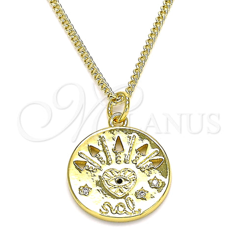 Oro Laminado Pendant Necklace, Gold Filled Style Heart and Star Design, with White and Black Micro Pave, Polished, Golden Finish, 04.362.0007.20 (02 MM Thickness, 20 Inches Length)