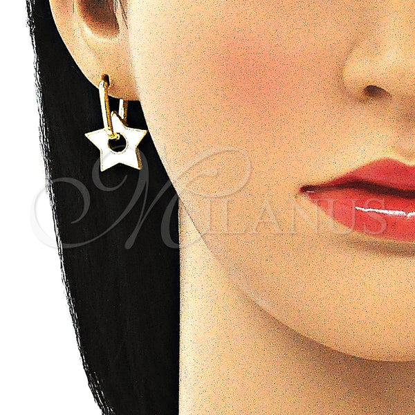 Gold Filled Hoop Earrings — Huggie Hoop Star Design White Enamel 02. — alternate product view — SKU 140539 | Oro Laminado aretes de aro — Huggie Hoop estrella diseño blanco Enamel 02. — SKU 140539