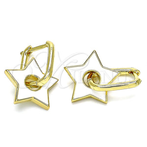 Gold Filled Hoop Earrings — Huggie Hoop Star Design White Enamel 02. — main product view — SKU 140539 | Oro Laminado aretes de aro — Huggie Hoop estrella diseño blanco Enamel 02. — SKU 140539