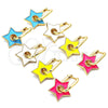 Oro Laminado Huggie Hoop, Gold Filled Style Star Design, White Enamel Finish, Golden Finish, 02.362.0003.12