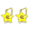 Oro Laminado Huggie Hoop, Gold Filled Style Star and Paperclip Design, Yellow Enamel Finish, Golden Finish, 02.362.0003.2.12