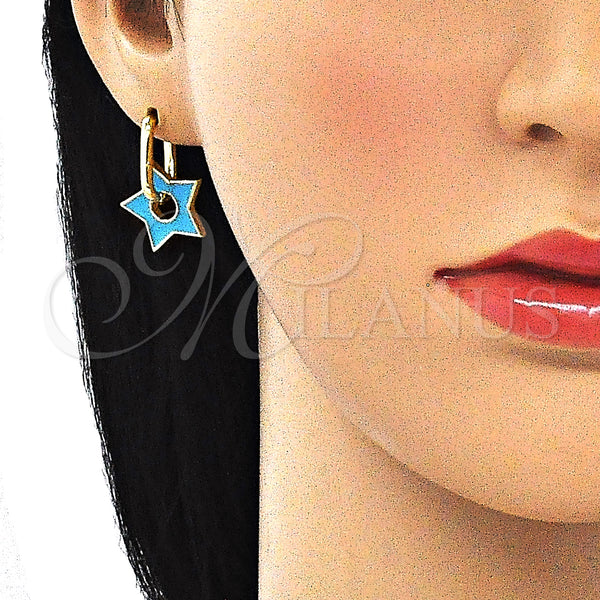 Gold Filled Hoop Earrings — Huggie Hoop Star Design Blue Enamel 02. — alternate product view — SKU 140542 | Oro Laminado aretes de aro — Huggie Hoop estrella diseño Blue Enamel 02. — SKU 140542