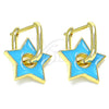 Oro Laminado Huggie Hoop, Gold Filled Style Star Design, Blue Enamel Finish, Golden Finish, 02.362.0003.3.12