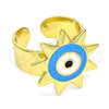 Oro Laminado Elegant Ring, Gold Filled Style Evil Eye and Sun Design, Blue Enamel Finish, Golden Finish, 01.313.0001 (One size fits all)