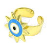 Oro Laminado Elegant Ring, Gold Filled Style Evil Eye and Sun Design, Blue Enamel Finish, Golden Finish, 01.313.0001 (One size fits all)