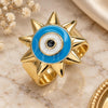 Oro Laminado Elegant Ring, Gold Filled Style Evil Eye and Sun Design, Blue Enamel Finish, Golden Finish, 01.313.0001 (One size fits all)