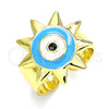 Oro Laminado Elegant Ring, Gold Filled Style Evil Eye and Sun Design, Blue Enamel Finish, Golden Finish, 01.313.0001 (One size fits all)