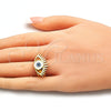 Oro Laminado Elegant Ring, Gold Filled Style Evil Eye Design, White Enamel Finish, Golden Finish, 01.313.0003 (One size fits all)