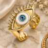 Oro Laminado Elegant Ring, Gold Filled Style Evil Eye Design, White Enamel Finish, Golden Finish, 01.313.0003 (One size fits all)