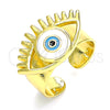 Oro Laminado Elegant Ring, Gold Filled Style Evil Eye Design, White Enamel Finish, Golden Finish, 01.313.0003 (One size fits all)