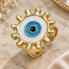 Oro Laminado Elegant Ring, Gold Filled Style Evil Eye and Sun Design, White Enamel Finish, Golden Finish, 01.313.0005 (One size fits all)