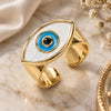 Oro Laminado Elegant Ring, Gold Filled Style Evil Eye Design, White Enamel Finish, Golden Finish, 01.313.0006 (One size fits all)