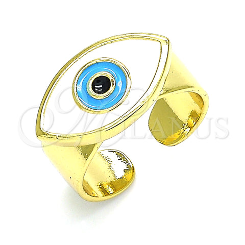 Oro Laminado Elegant Ring, Gold Filled Style Evil Eye Design, White Enamel Finish, Golden Finish, 01.313.0006 (One size fits all)