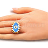 Oro Laminado Elegant Ring, Gold Filled Style Evil Eye Design, Blue Enamel Finish, Golden Finish, 01.313.0007 (One size fits all)
