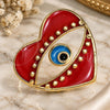Oro Laminado Elegant Ring, Gold Filled Style Evil Eye and Heart Design, Red Enamel Finish, Golden Finish, 01.313.0008 (One size fits all)