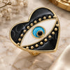 Oro Laminado Elegant Ring, Gold Filled Style Evil Eye and Heart Design, Black Enamel Finish, Golden Finish, 01.313.0008.1 (One size fits all)
