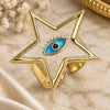 Oro Laminado Elegant Ring, Gold Filled Style Evil Eye and Star Design, White Enamel Finish, Golden Finish, 01.313.0009 (One size fits all)