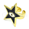 Oro Laminado Elegant Ring, Gold Filled Style Evil Eye and Star Design, Black Enamel Finish, Golden Finish, 01.313.0009.1 (One size fits all)