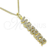 Oro Laminado Pendant Necklace, Gold Filled Style Nameplate Design, with White Micro Pave, Polished, Golden Finish, 04.313.0022.20 (02 MM Thickness, 20 Inches Length)