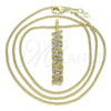 Oro Laminado Pendant Necklace, Gold Filled Style Nameplate Design, with White Micro Pave, Polished, Golden Finish, 04.313.0022.20 (02 MM Thickness, 20 Inches Length)