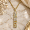 Oro Laminado Pendant Necklace, Gold Filled Style Nameplate Design, with White Micro Pave, Polished, Golden Finish, 04.313.0022.20 (02 MM Thickness, 20 Inches Length)