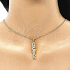 Oro Laminado Pendant Necklace, Gold Filled Style Nameplate Design, with White Micro Pave, Polished, Golden Finish, 04.313.0023.20 (02 MM Thickness, 20 Inches Length)