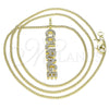 Oro Laminado Pendant Necklace, Gold Filled Style Nameplate Design, with White Micro Pave, Polished, Golden Finish, 04.313.0023.20 (02 MM Thickness, 20 Inches Length)