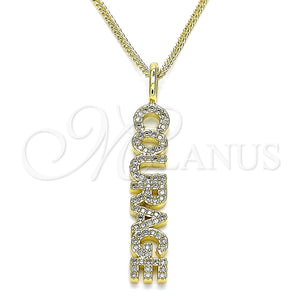 Gold Filled Necklace — Pendant Necklace Nameplate Design with White Micro Pave — main product view — SKU 140568 | Oro Laminado collar — Pendant Necklace Nameplate diseño with blanco Micro Pave — SKU 140568