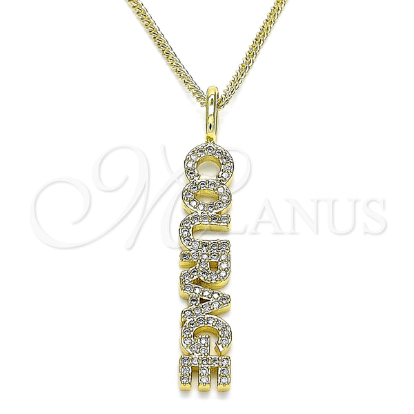Gold Filled Necklace — Pendant Necklace Nameplate Design with White Micro Pave — main product view — SKU 140568 | Oro Laminado collar — Pendant Necklace Nameplate diseño with blanco Micro Pave — SKU 140568