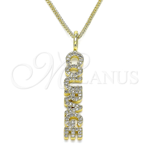 Oro Laminado Pendant Necklace, Gold Filled Style Nameplate Design, with White Micro Pave, Polished, Golden Finish, 04.313.0023.20 (02 MM Thickness, 20 Inches Length)