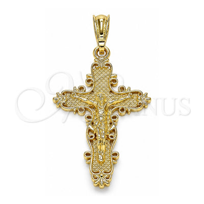 Oro Laminado Religious Pendant, Gold Filled Style Crucifix Design, Polished, Golden Finish, 05.351.0161