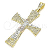 Oro Laminado Religious Pendant, Gold Filled Style Crucifix and Greek Key Design, Polished, Tricolor, 05.351.0028.1