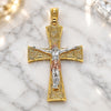 Oro Laminado Religious Pendant, Gold Filled Style Crucifix and Greek Key Design, Polished, Tricolor, 05.351.0028.1