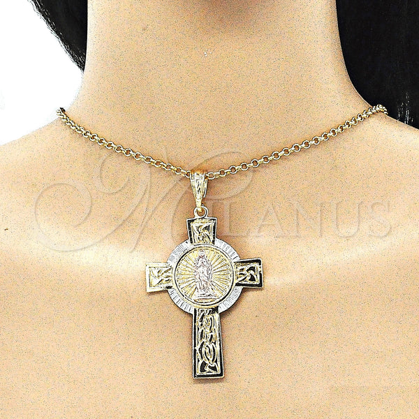 Gold Filled Pendant — Religious Pendant Crucifix Design Polished Tricolor 05. — alternate product view — SKU 140572 | Oro Laminado dije — Religious Pendant Crucifix diseño pulido Tricolor 05. — SKU 140572