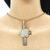 Oro Laminado Religious Pendant, Gold Filled Style Crucifix Design, Polished, Tricolor, 05.351.0044.1