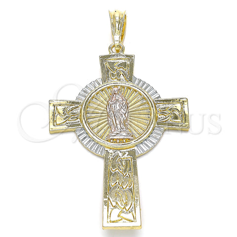 Oro Laminado Religious Pendant, Gold Filled Style Crucifix Design, Polished, Tricolor, 05.351.0044.1