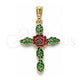 Dije Religioso 05.351.0162 Oro Laminado, Diseño de Cruz y Flor, Pulido, Tres Tonos