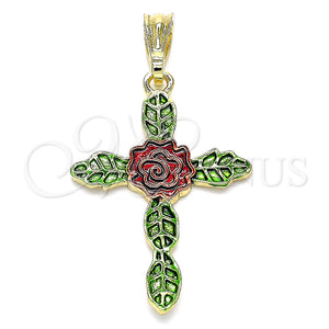 Gold Filled Pendant — Religious Pendant Cross and Flower Design Polished Tricolor — main product view — SKU 140573 | Oro Laminado dije — Religious Pendant cruz and flor diseño pulido Tricolor — SKU 140573