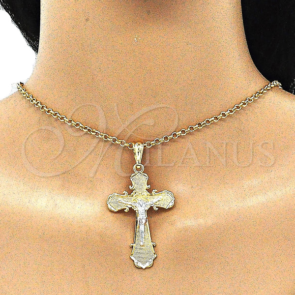 Gold Filled Pendant — Religious Pendant Crucifix Design Polished Tricolor 05. — alternate product view — SKU 140574 | Oro Laminado dije — Religious Pendant Crucifix diseño pulido Tricolor 05. — SKU 140574