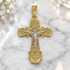 Oro Laminado Religious Pendant, Gold Filled Style Crucifix Design, Polished, Tricolor, 05.351.0163