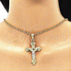Oro Laminado Religious Pendant, Gold Filled Style Crucifix Design, Polished, Tricolor, 05.351.0164