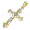 Oro Laminado Religious Pendant, Gold Filled Style Crucifix Design, Polished, Tricolor, 05.351.0164