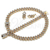 Oro Laminado Necklace, Bracelet and Earring, Gold Filled Style Miami Cuban Design, with White Crystal, Polished, Golden Finish, 06.372.0026