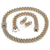 Oro Laminado Necklace, Bracelet and Earring, Gold Filled Style Miami Cuban Design, with White Crystal, Polished, Golden Finish, 06.372.0026