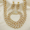 Oro Laminado Necklace, Bracelet and Earring, Gold Filled Style Miami Cuban Design, with White Crystal, Polished, Golden Finish, 06.372.0026